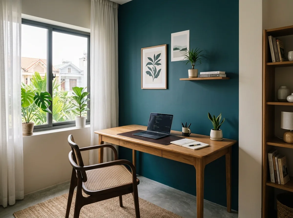 Phòng làm việc — phối màu Xanh sâu tập trung sơn QS Tech